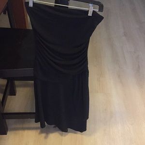 Black strapless dress.